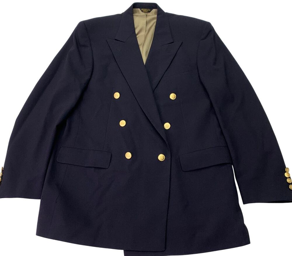 Turnbury Mens Sz XL 100% Wool Navy Blue Gold Button Captain DB Nautical Blazer